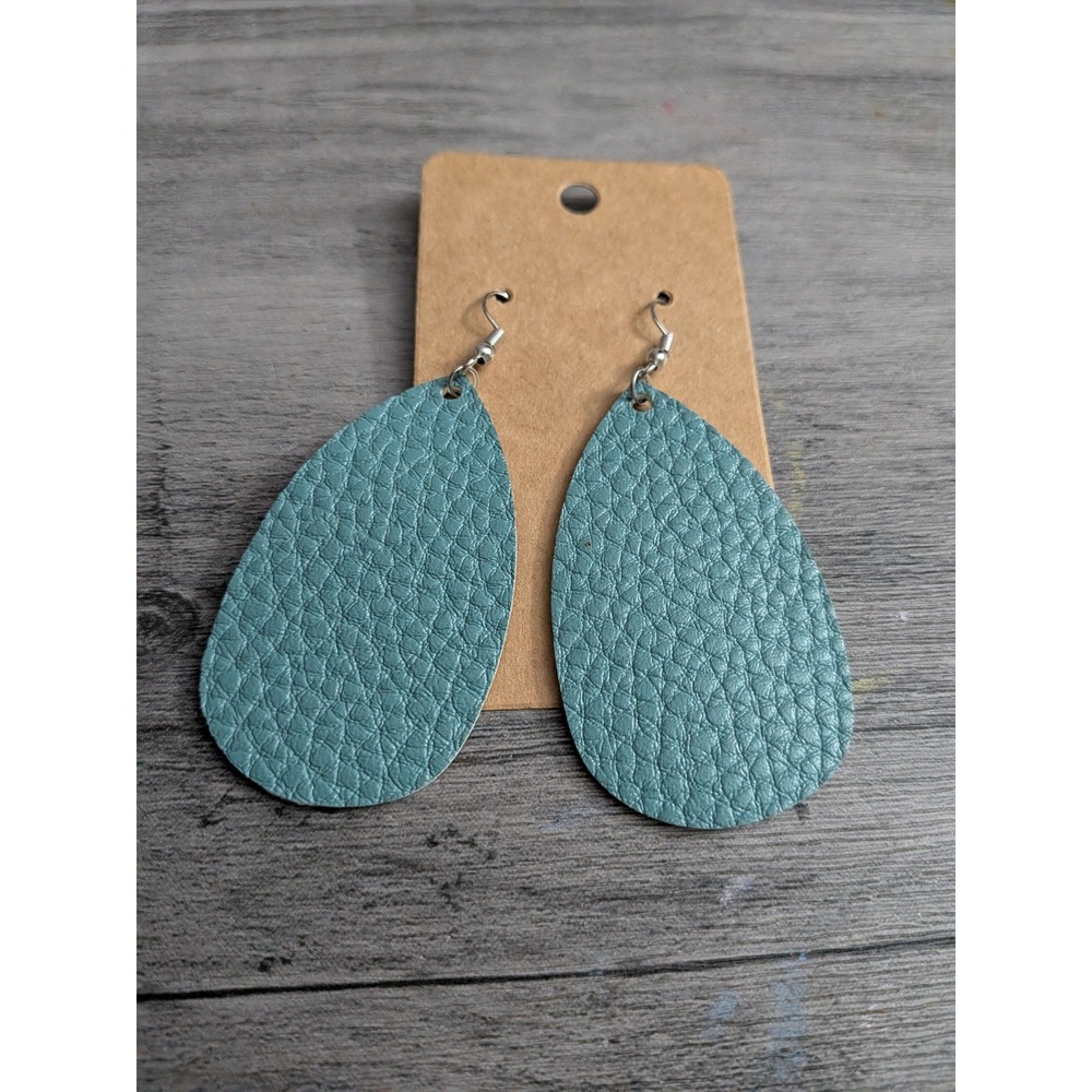 Handmade Turquoise Faux Leather Teardrop Earrings Pebbled Texture Boho Dangle